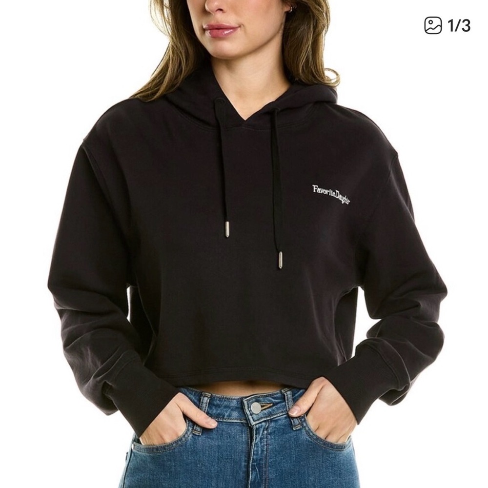 Favorite Daughter Black Cropped Hoodie Size Large